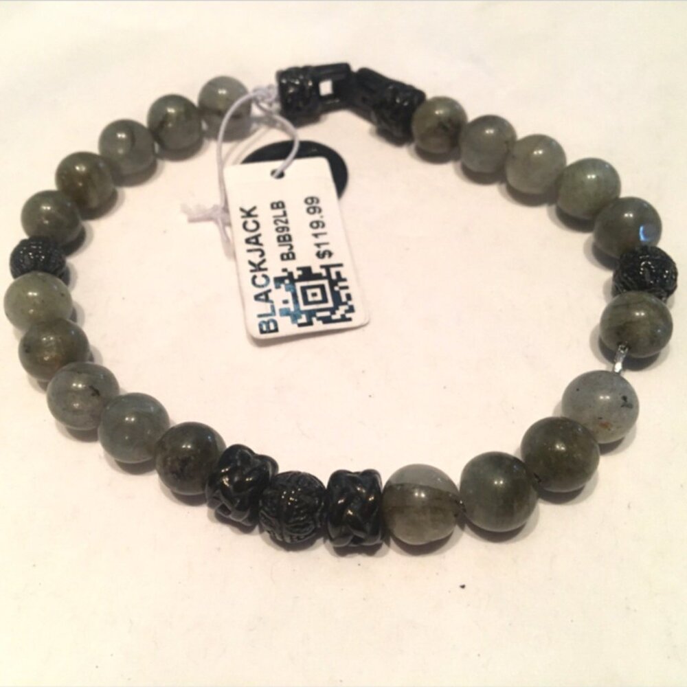 Blackjack Genuine Labradorite Stainless Steel Beaded Bracelet